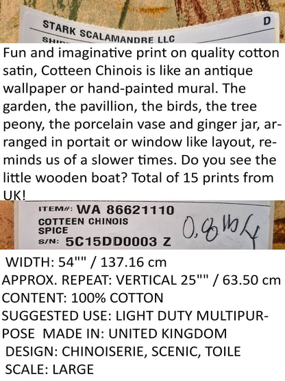Scalamandre Cotteen Chinois Spice Pink Red Chinoiserie Birds Teahouse Toile Scenic MSRP USD 200+/y