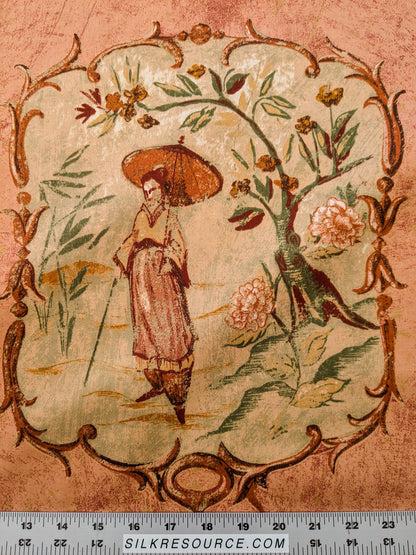 Scalamandre Cotteen Chinois Spice Pink Red Chinoiserie Birds Teahouse Toile Scenic MSRP USD 200+/y