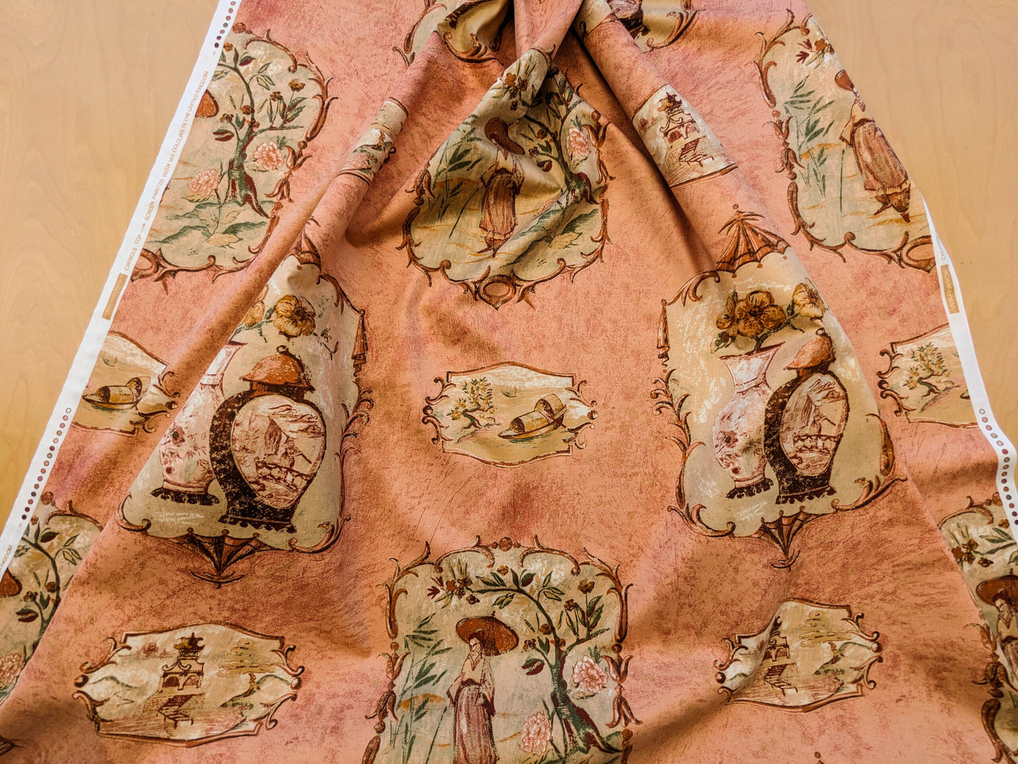 Scalamandre Cotteen Chinois Spice Pink Red Chinoiserie Birds Teahouse Toile Scenic MSRP USD 200+/y