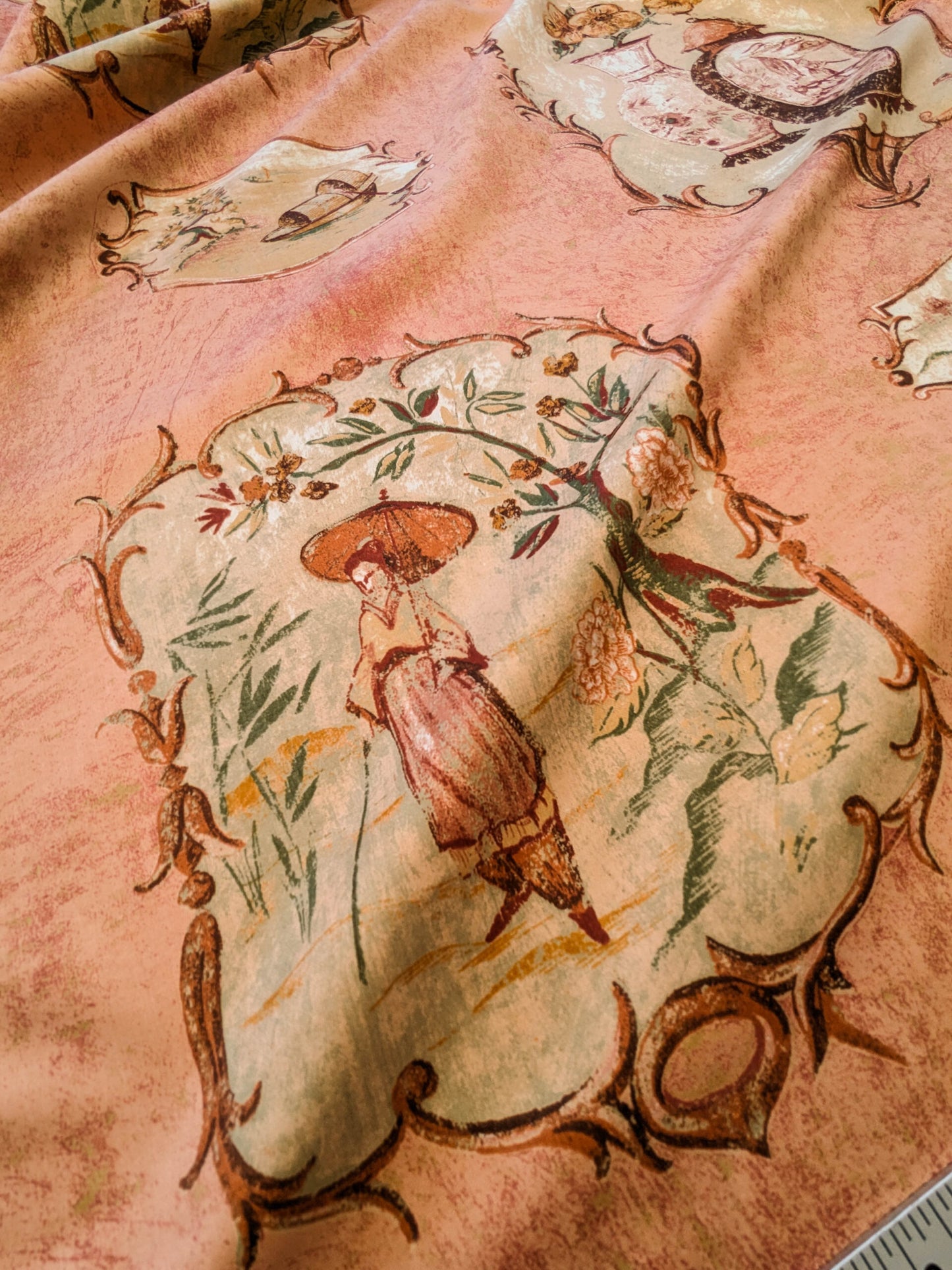 Scalamandre Cotteen Chinois Spice Pink Red Chinoiserie Birds Teahouse Toile Scenic MSRP USD 200+/y