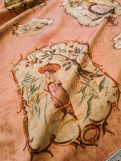Scalamandre Cotteen Chinois Spice Pink Red Chinoiserie Birds Teahouse Toile Scenic MSRP USD 200+/y