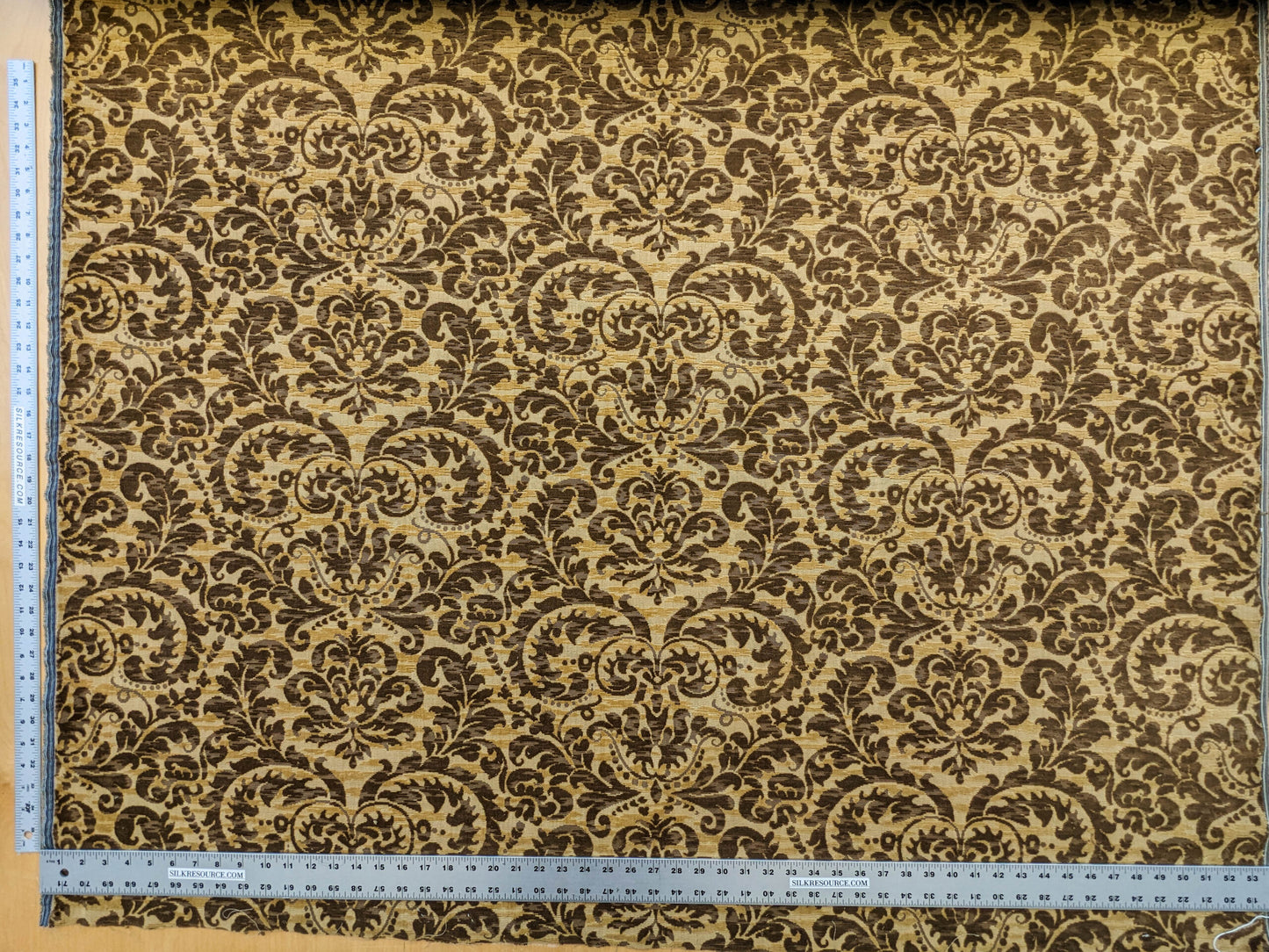 Scalamandre Vendome Camel Brown Cut Velvet Brown Gold Florentine Renaissance Damask MSRP USD292/y
