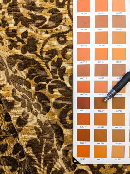 Scalamandre Vendome Camel Brown Cut Velvet Brown Gold Florentine Renaissance Damask MSRP USD292/y
