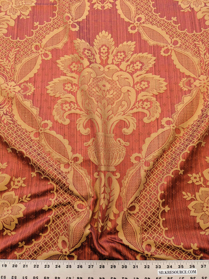 Scalamandre Bosfo Damask Red/ Gold Cotton Strie Damask Rose Greek Urn Medallion MSRP USD 284/y