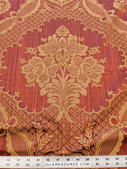 Scalamandre Bosfo Damask Red/ Gold Cotton Strie Damask Rose Greek Urn Medallion MSRP USD 284/y