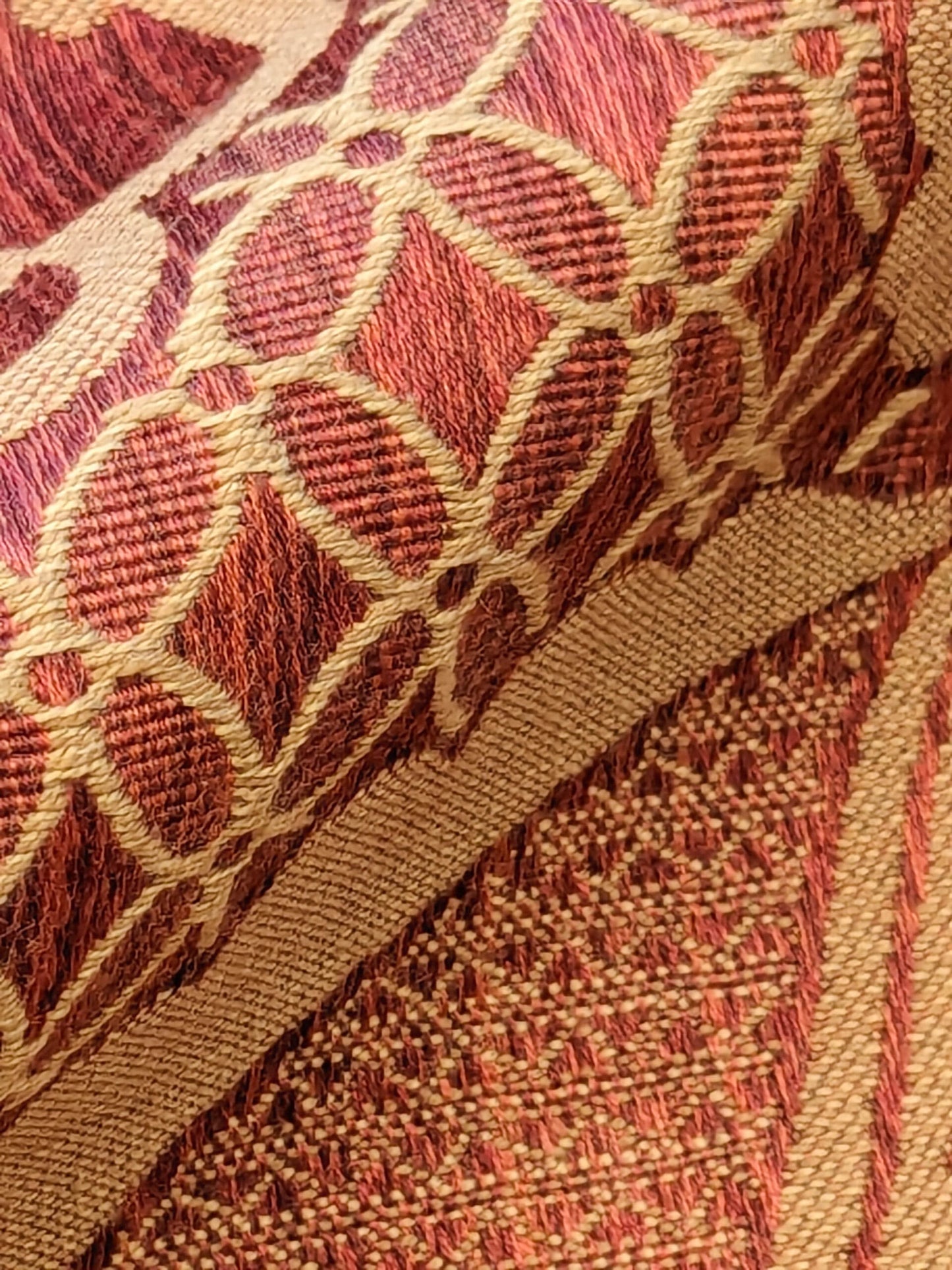 Scalamandre Bosfo Damask Red/ Gold Cotton Strie Damask Rose Greek Urn Medallion MSRP USD 284/y