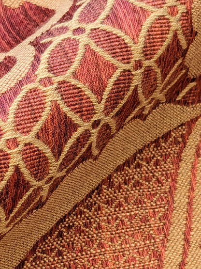 Scalamandre Bosfo Damask Red/ Gold Cotton Strie Damask Rose Greek Urn Medallion MSRP USD 284/y