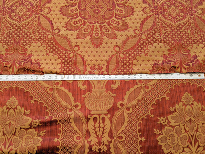 Scalamandre Bosfo Damask Red/ Gold Cotton Strie Damask Rose Greek Urn Medallion MSRP USD 284/y