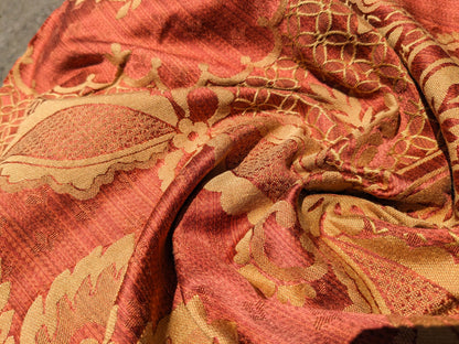 Scalamandre Bosfo Damask Red/ Gold Cotton Strie Damask Rose Greek Urn Medallion MSRP USD 284/y