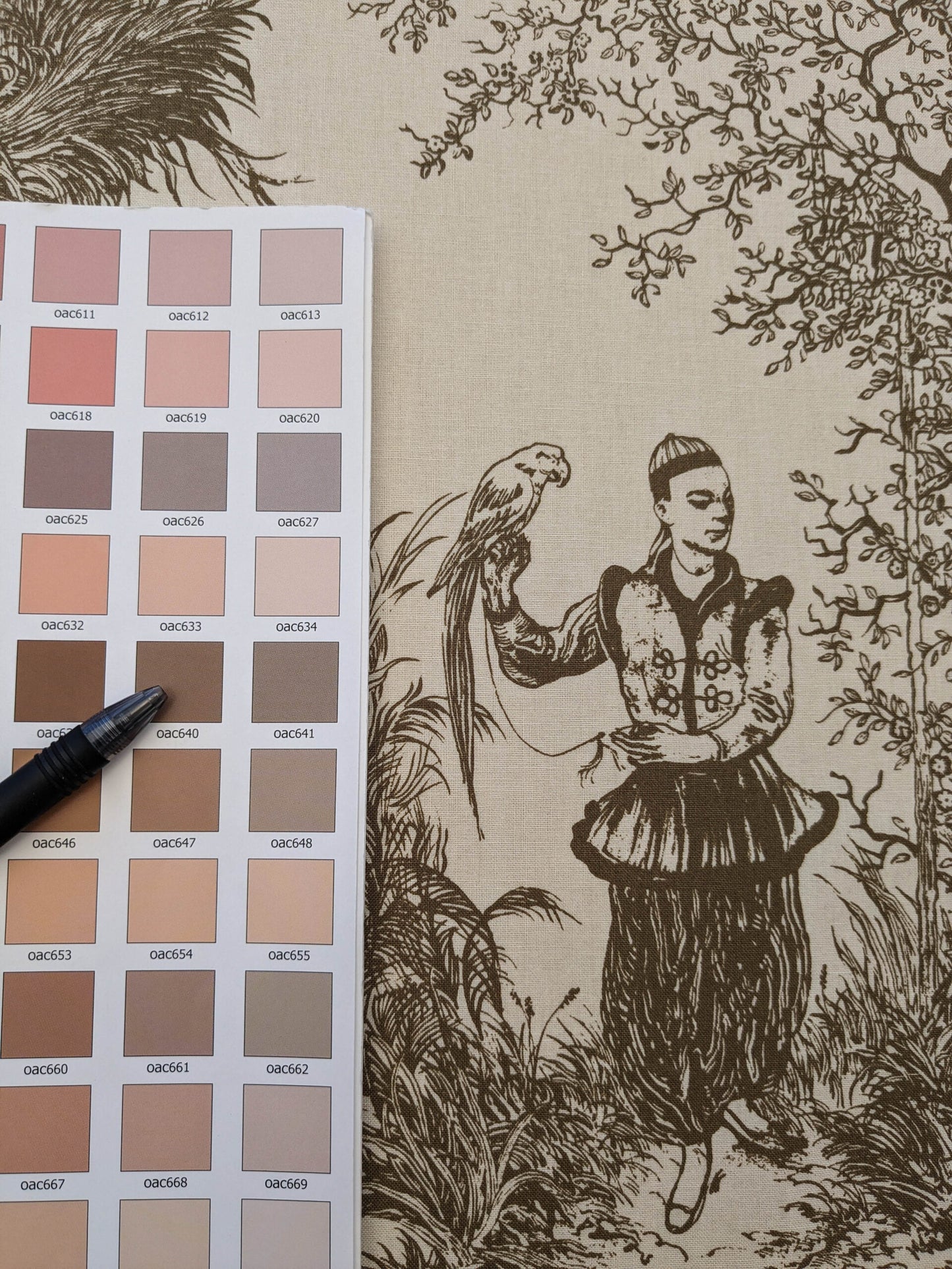 Scalamandre Scene Chinoise Tan Brown Beige Historic Chinoiserie Toile Garden Birds Music MSRP USD 208/y