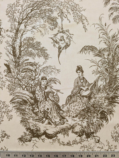 Scalamandre Scene Chinoise Tan Brown Beige Historic Chinoiserie Toile Garden Birds Music MSRP USD 208/y
