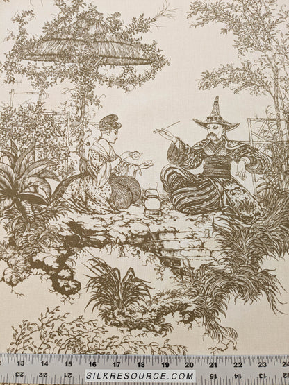 Scalamandre Scene Chinoise Tan Brown Beige Historic Chinoiserie Toile Garden Birds Music MSRP USD 208/y