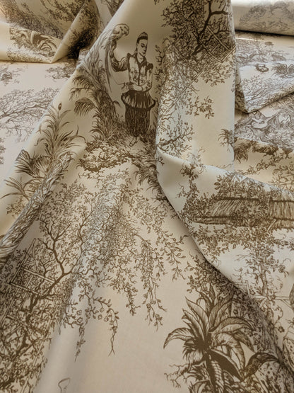 Scalamandre Scene Chinoise Tan Brown Beige Historic Chinoiserie Toile Garden Birds Music MSRP USD 208/y