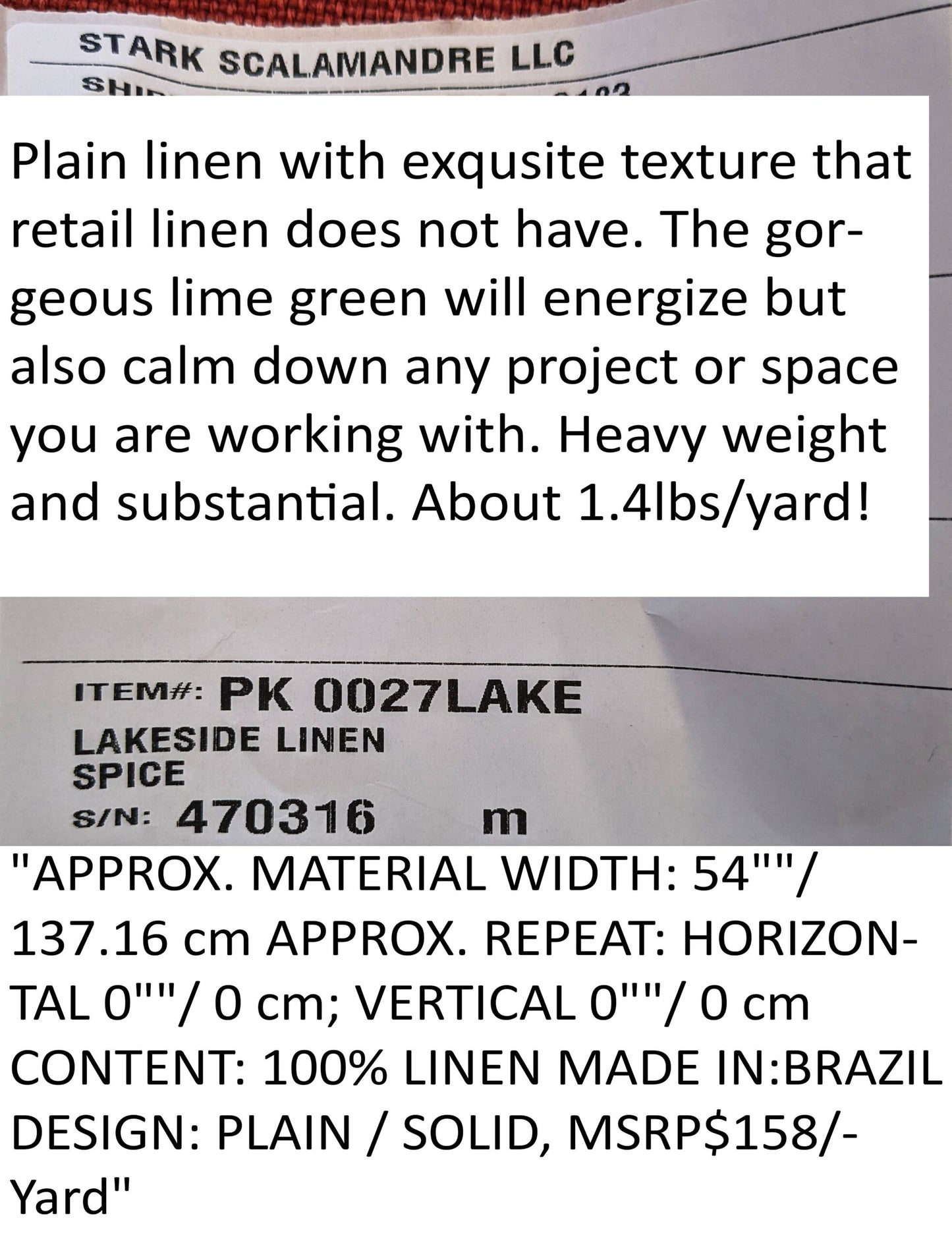 Scalamandre Lakeside Linen Spice Red Solid MSRP USD 158/y