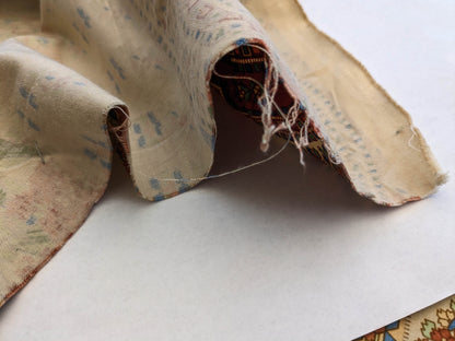 Scalamandre Rosalia Rose-Blue on Beige Cotton Floral Paisley Stripe MSRP USD 220/y