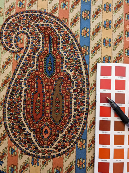 Scalamandre Rosalia Rose-Blue on Beige Cotton Floral Paisley Stripe MSRP USD 220/y