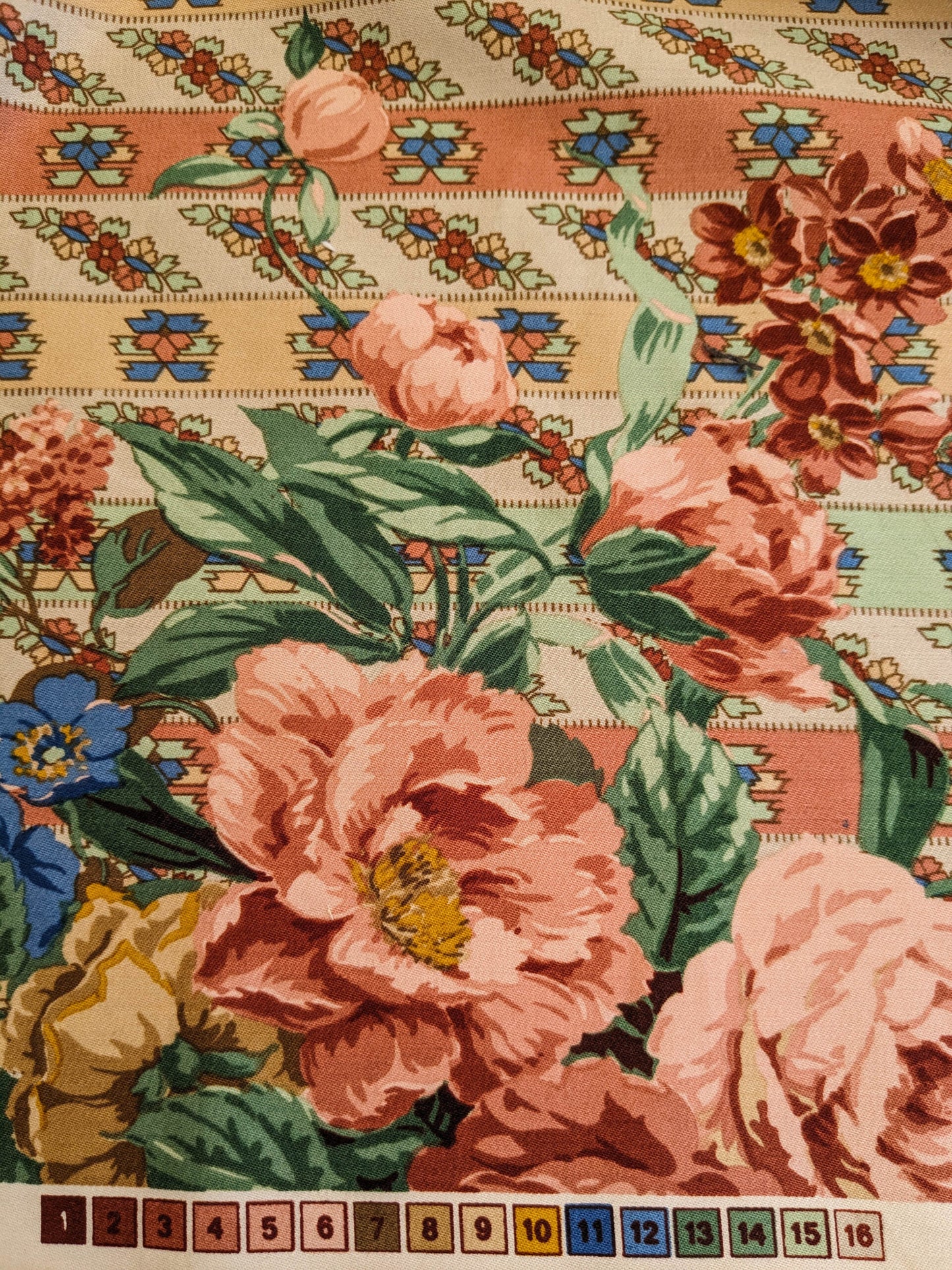 Scalamandre Rosalia Rose-Blue on Beige Cotton Floral Paisley Stripe MSRP USD 220/y