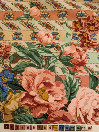 Scalamandre Rosalia Rose-Blue on Beige Cotton Floral Paisley Stripe MSRP USD 220/y