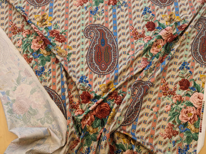 Scalamandre Rosalia Rose-Blue on Beige Cotton Floral Paisley Stripe MSRP USD 220/y