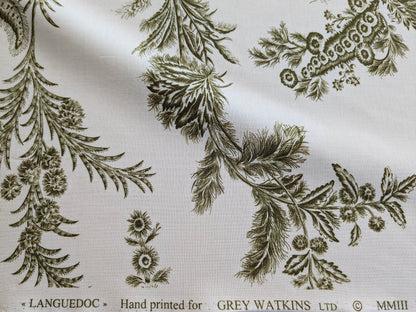 by yard Scalamandre Grey Watkins Languedoc Khaki Beige Green Botanic Fern and Thistle Southern France Toile Circa 1790 MSRP USD 364/y