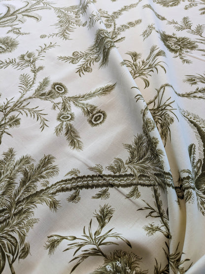 by yard Scalamandre Grey Watkins Languedoc Khaki Beige Green Botanic Fern and Thistle Southern France Toile Circa 1790 MSRP USD 364/y