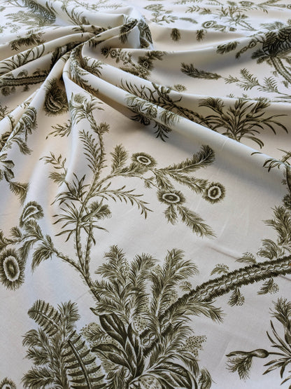 by yard Scalamandre Grey Watkins Languedoc Khaki Beige Green Botanic Fern and Thistle Southern France Toile Circa 1790 MSRP USD 364/y
