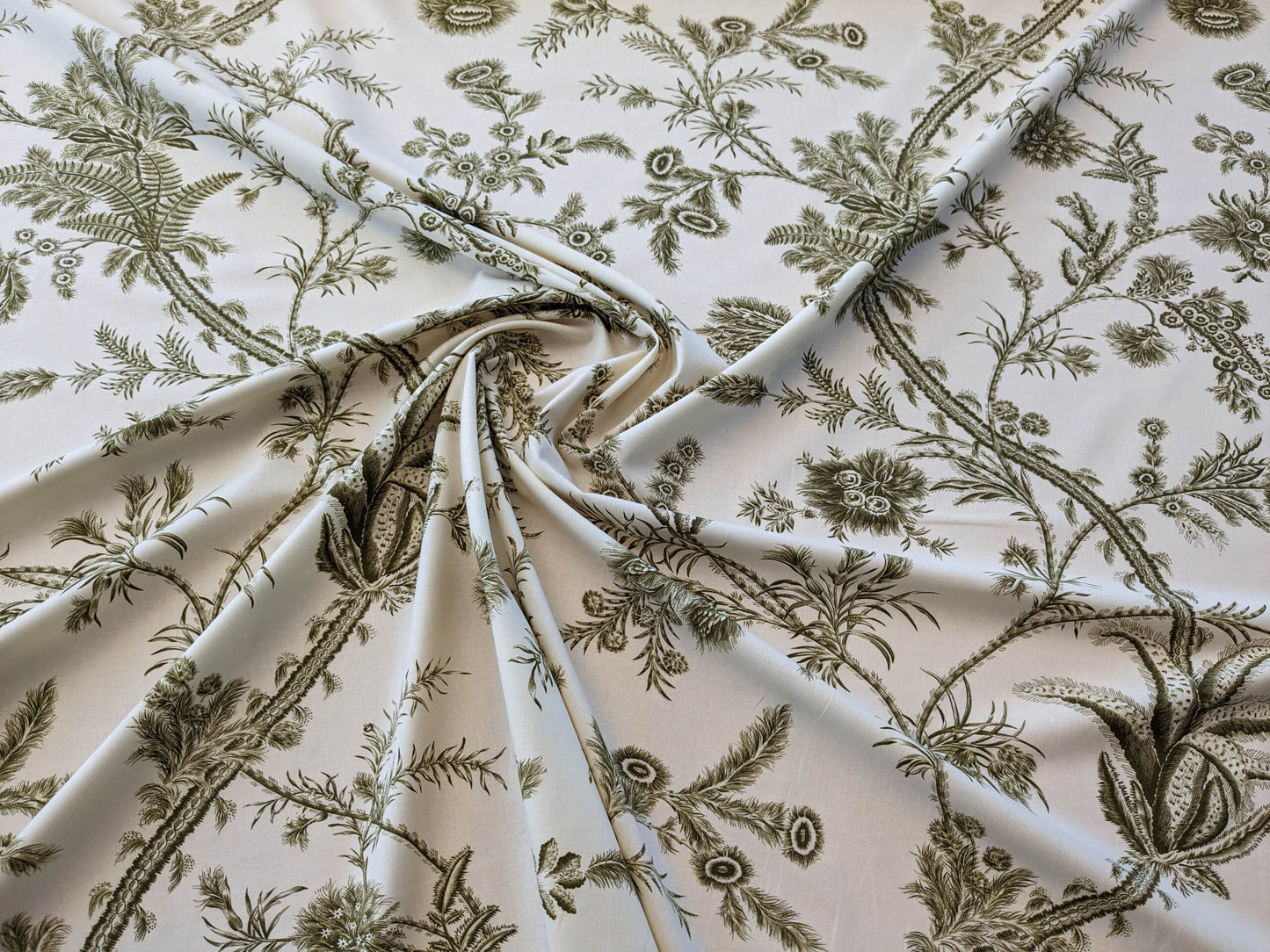 by yard Scalamandre Grey Watkins Languedoc Khaki Beige Green Botanic Fern and Thistle Southern France Toile Circa 1790 MSRP USD 364/y