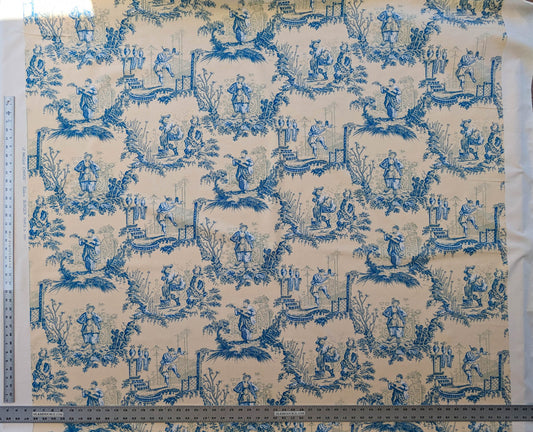 Scalamandre MASQUE CHINOIS Chinoiserie Toile Print Landscape  Garden BLUE ON CREAM Made in France MSRP USD 288/y