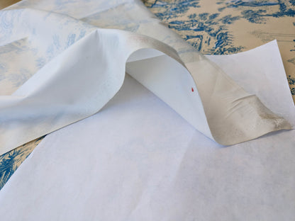 Scalamandre MASQUE CHINOIS Chinoiserie Toile Print Landscape  Garden BLUE ON CREAM Made in France MSRP USD 288/y