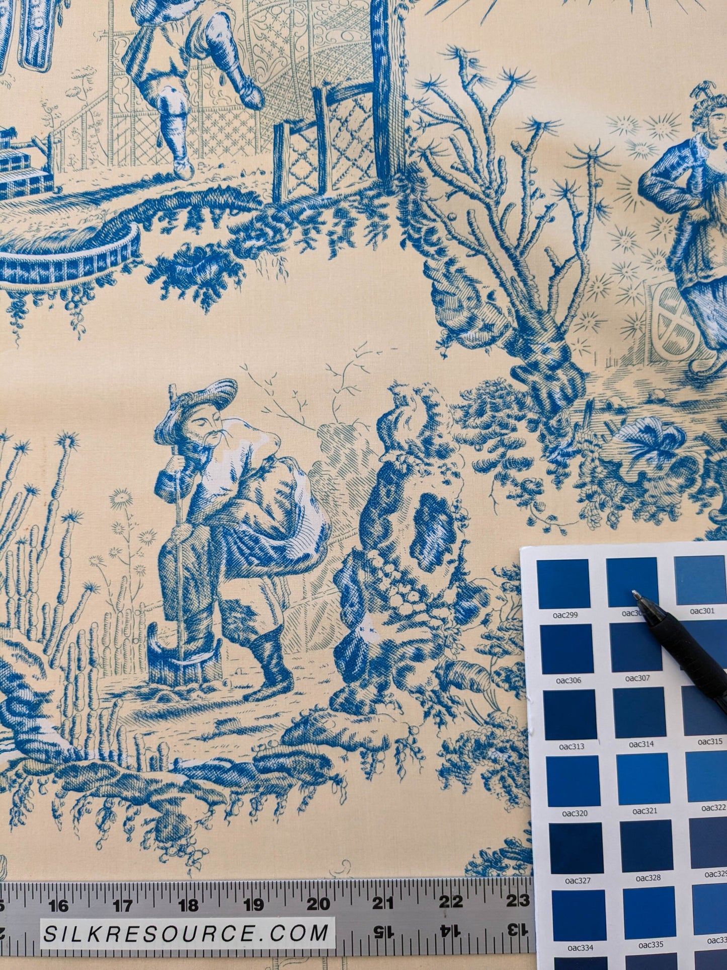 Scalamandre MASQUE CHINOIS Chinoiserie Toile Print Landscape  Garden BLUE ON CREAM Made in France MSRP USD 288/y