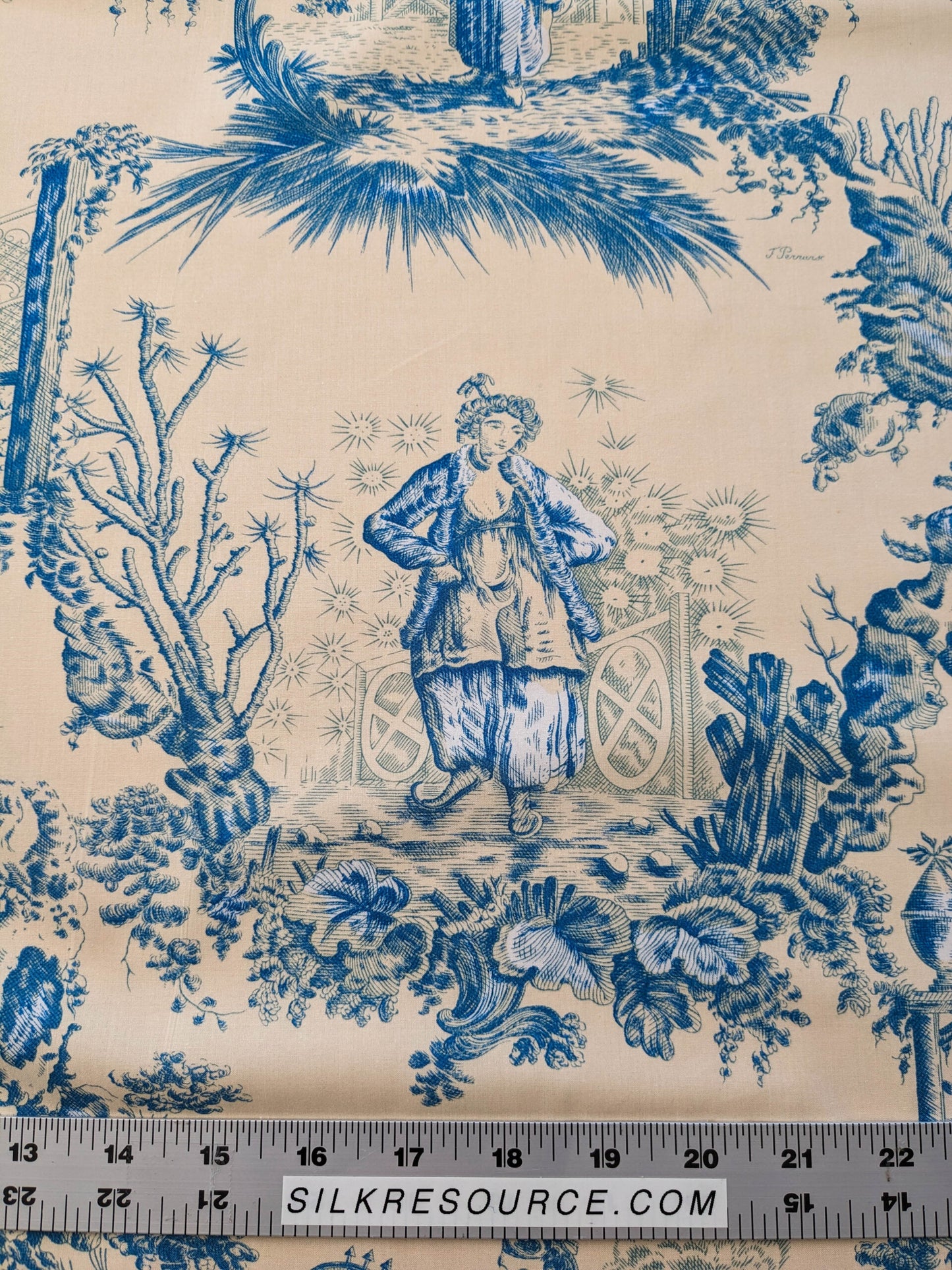 Scalamandre MASQUE CHINOIS Chinoiserie Toile Print Landscape  Garden BLUE ON CREAM Made in France MSRP USD 288/y