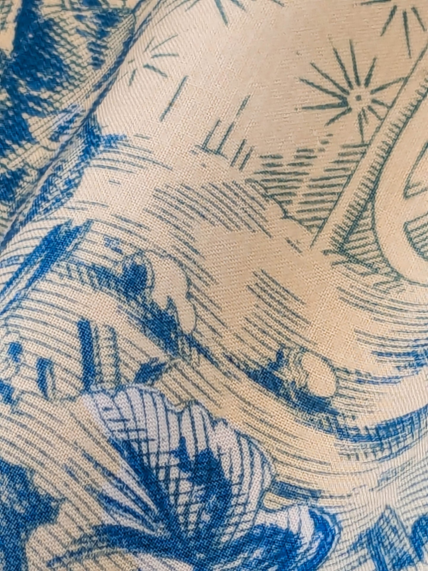 Scalamandre MASQUE CHINOIS Chinoiserie Toile Print Landscape  Garden BLUE ON CREAM Made in France MSRP USD 288/y