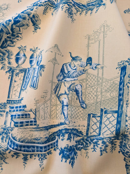 Scalamandre MASQUE CHINOIS Chinoiserie Toile Print Landscape  Garden BLUE ON CREAM Made in France MSRP USD 288/y
