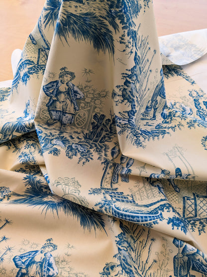 Scalamandre MASQUE CHINOIS Chinoiserie Toile Print Landscape  Garden BLUE ON CREAM Made in France MSRP USD 288/y