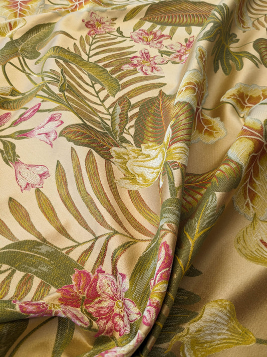Scalamandre Vizcaya Botanical Fabric - Multi/Cream Beige Red