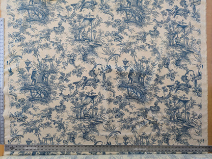Scalamandre Sungari Blue Beige Historic Landscape Chinoiserie Scenic Toile de Jouy Cotton MSRP USD 200+/y