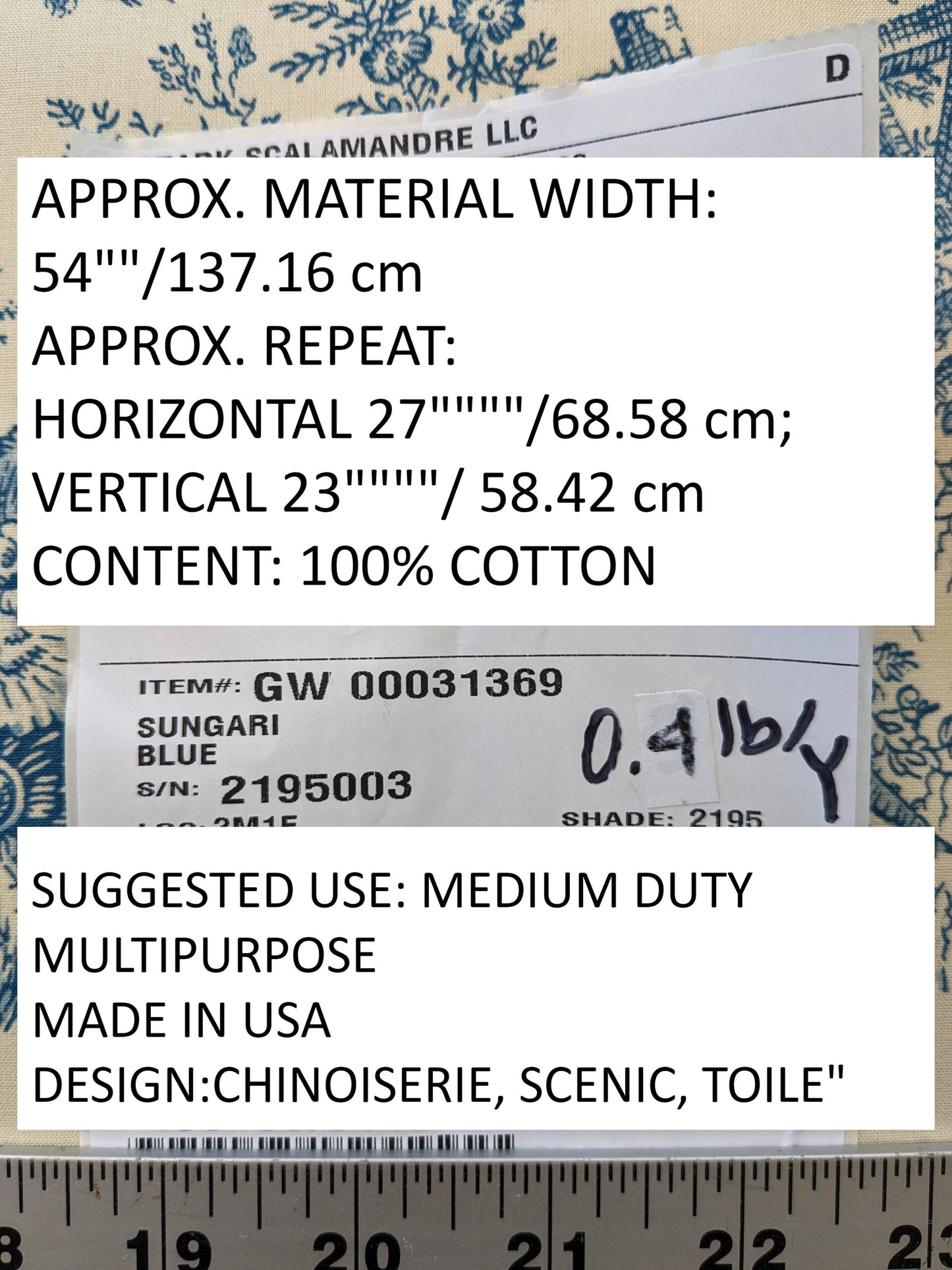 Scalamandre Sungari Blue Beige Historic Landscape Chinoiserie Scenic Toile de Jouy Cotton MSRP USD 200+/y