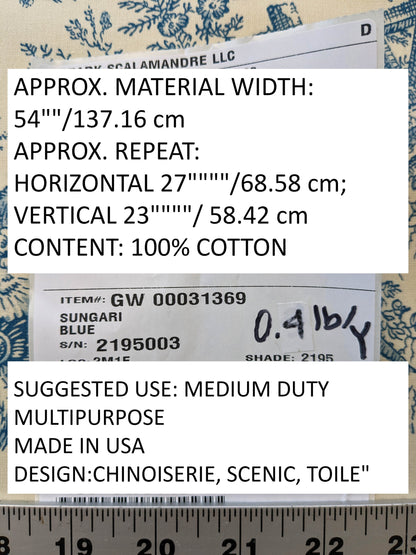 Scalamandre Sungari Blue Beige Historic Landscape Chinoiserie Scenic Toile de Jouy Cotton MSRP USD 200+/y