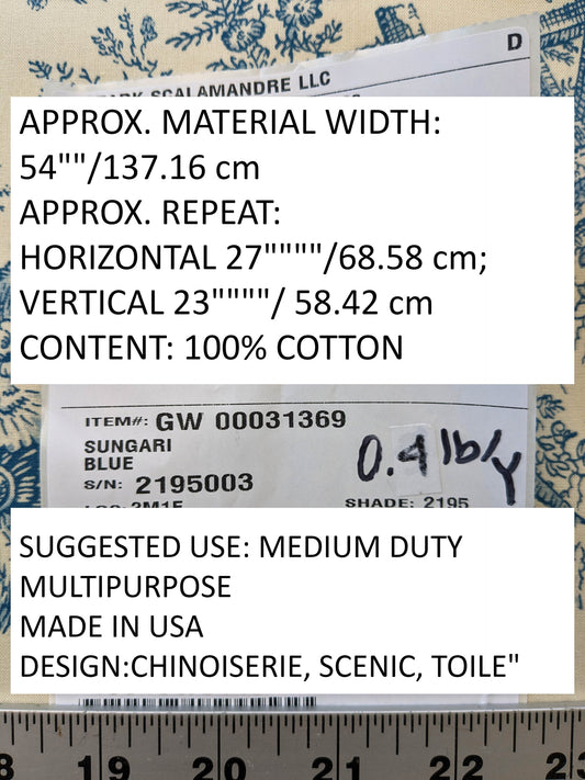 Scalamandre Sungari Blue Beige Historic Landscape Chinoiserie Scenic Toile de Jouy Cotton MSRP USD 200+/y