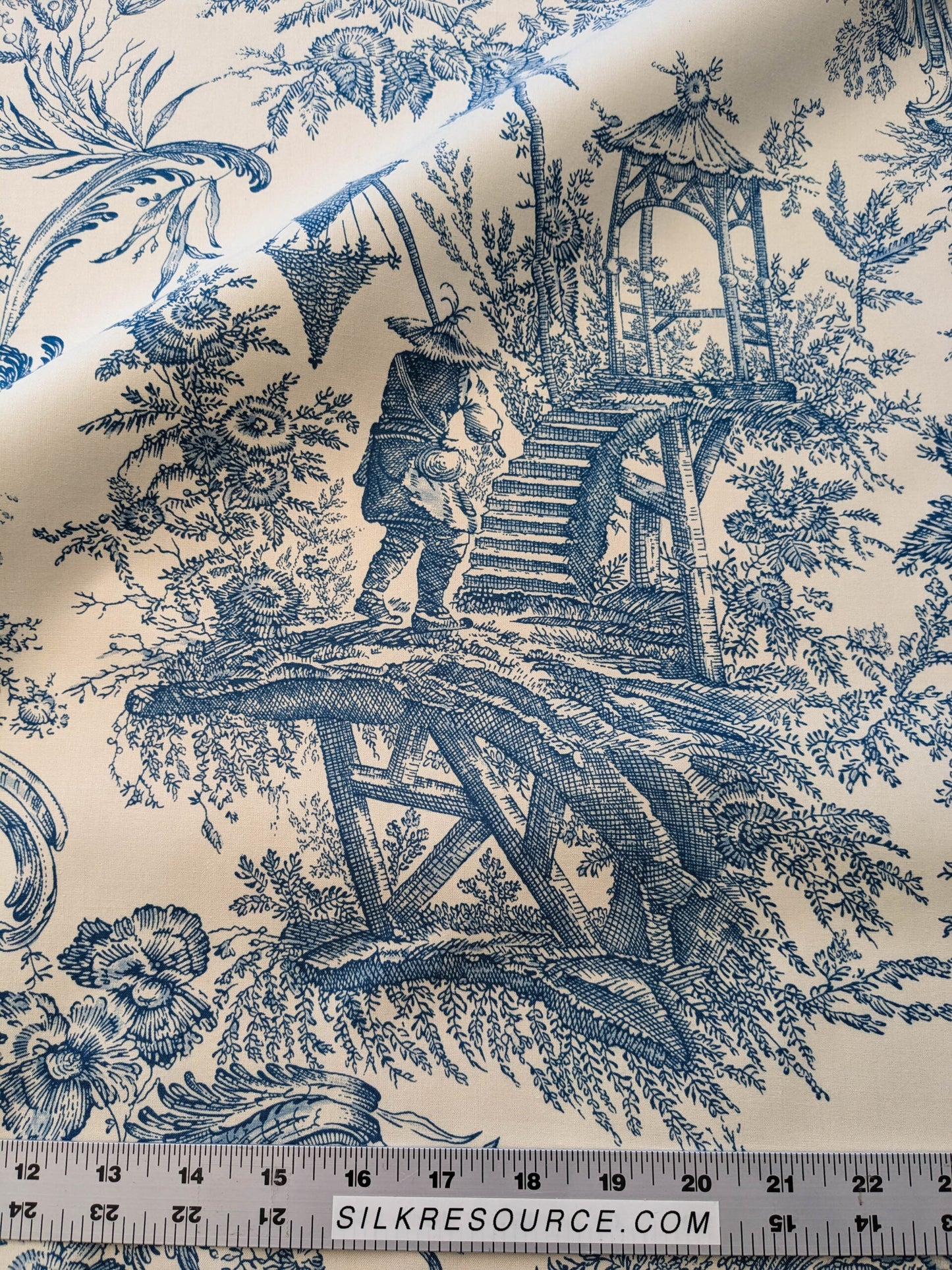 Scalamandre Sungari Blue Beige Historic Landscape Chinoiserie Scenic Toile de Jouy Cotton MSRP USD 200+/y