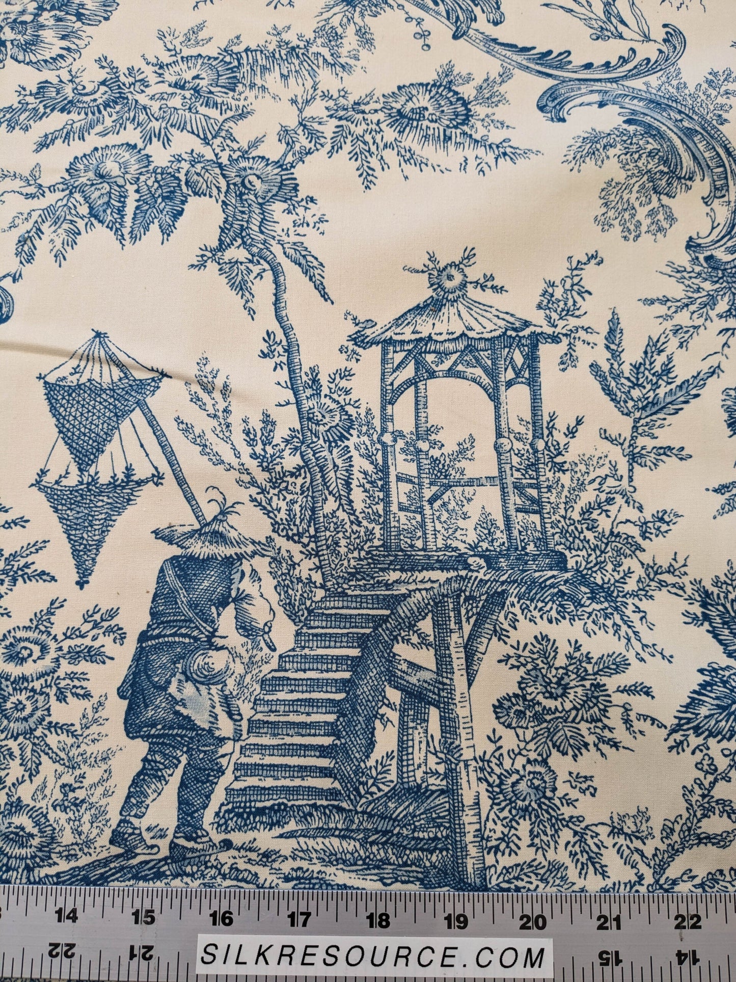 Scalamandre Sungari Blue Beige Historic Landscape Chinoiserie Scenic Toile de Jouy Cotton MSRP USD 200+/y