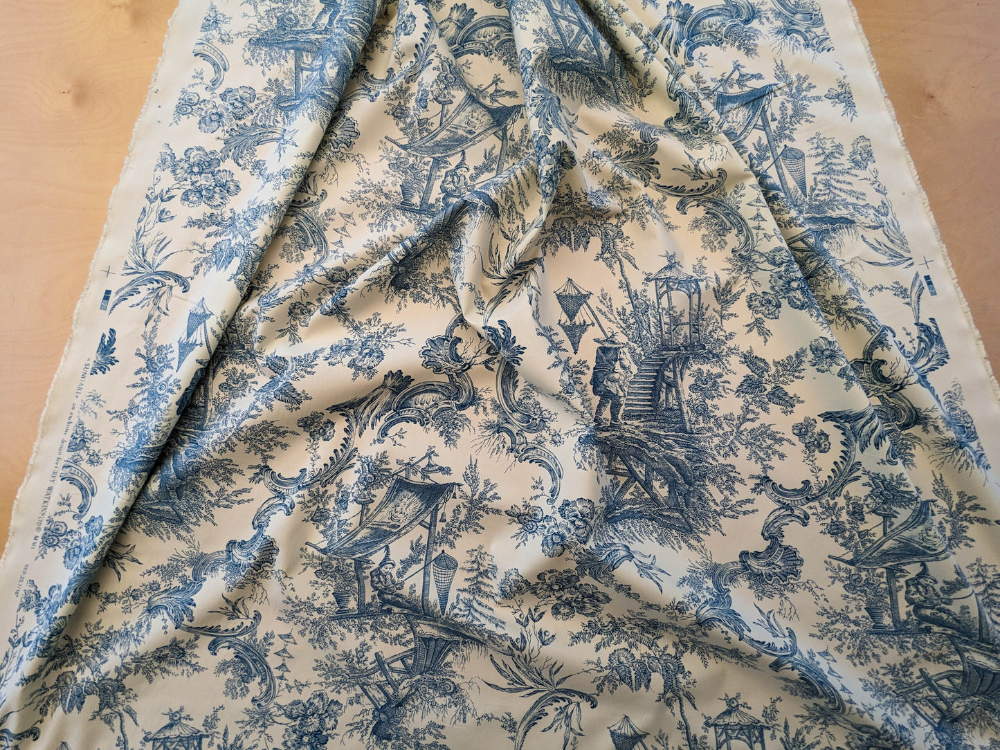 Scalamandre Sungari Blue Beige Historic Landscape Chinoiserie Scenic Toile de Jouy Cotton MSRP USD 200+/y