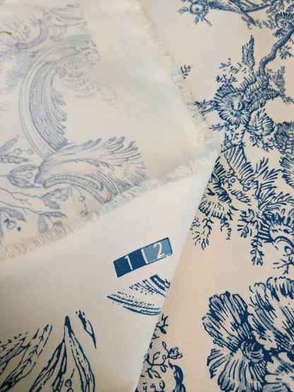 Scalamandre Sungari Blue Beige Historic Landscape Chinoiserie Scenic Toile de Jouy Cotton MSRP USD 200+/y
