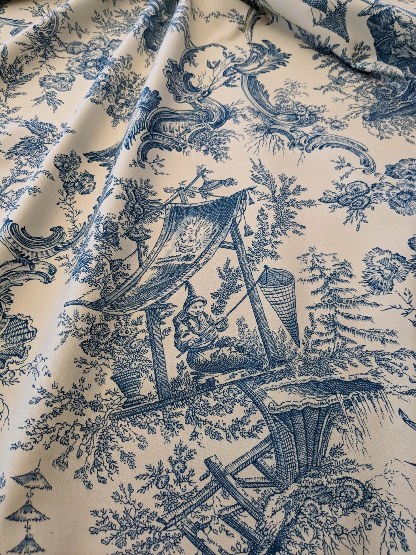 Scalamandre Sungari Blue Beige Historic Landscape Chinoiserie Scenic Toile de Jouy Cotton MSRP USD 200+/y