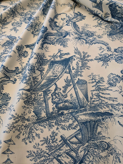 Scalamandre Sungari Blue Beige Historic Landscape Chinoiserie Scenic Toile de Jouy Cotton MSRP USD 200+/y