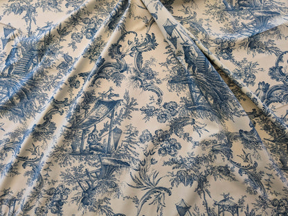 Scalamandre Sungari Blue Beige Historic Landscape Chinoiserie Scenic Toile de Jouy Cotton MSRP USD 200+/y