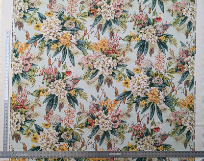 Scalamandre Mountain Greenery Ice Blue White Green Yellow Floral Botanical Linen Cotton MSRP USD 504/y