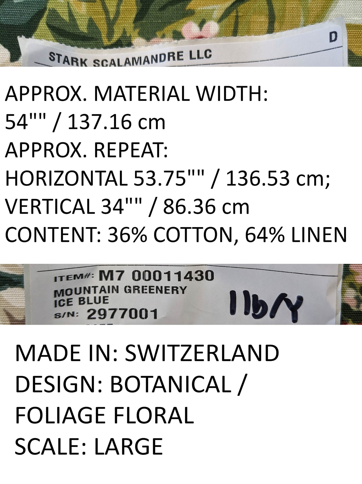 Scalamandre Mountain Greenery Ice Blue White Green Yellow Floral Botanical Linen Cotton MSRP USD 504/y