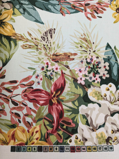 Scalamandre Mountain Greenery Ice Blue White Green Yellow Floral Botanical Linen Cotton MSRP USD 504/y