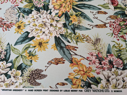 Scalamandre Mountain Greenery Ice Blue White Green Yellow Floral Botanical Linen Cotton MSRP USD 504/y